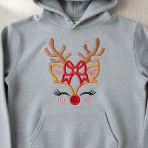 Snowy winter forest deer embroidery design