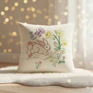 Rabbit in the middle of flowers embroidery