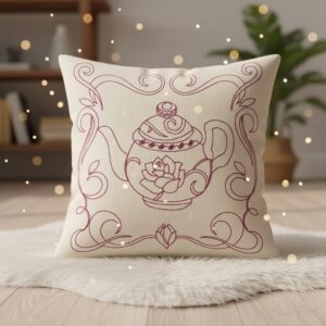 Tea Pot Decorated with Spring Flowers Embroidery