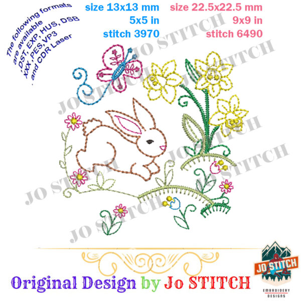 Rabbit in the middle of flowers embroidery - Image 3