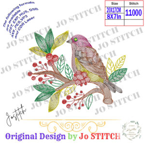 embroidery projects with this beautiful Bird on a Branch digital embroidery design