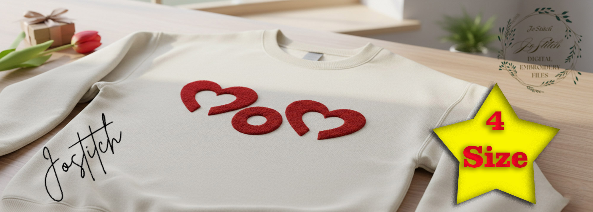 Chenille MOM Heart Embroidery Design – Varsity Style, 4 Sizes (Digital File) - Image 4