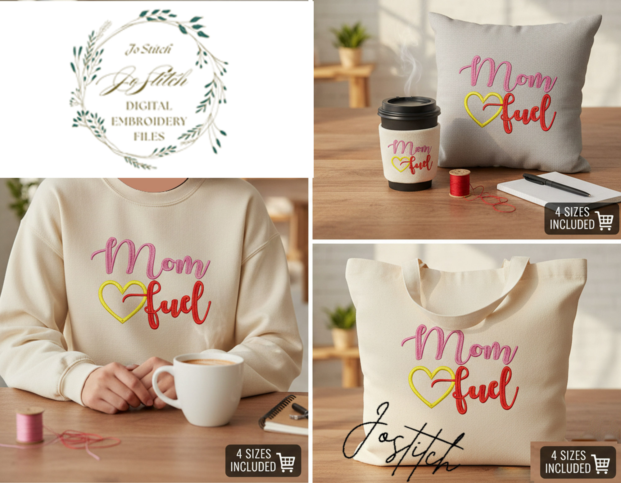 Mom Fuel Embroidery Design – Mama Heart Script Coffee Quote | Mother’s Day Machine Embroidery File | PES, DST, VP3 Instant Digital Download - Image 5