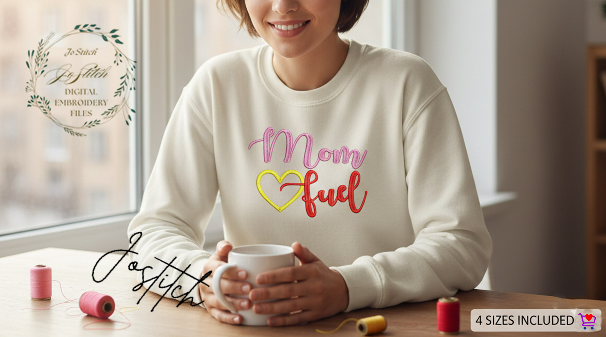 Mom Fuel Embroidery Design – Mama Heart Script Coffee Quote | Mother’s Day Machine Embroidery File | PES, DST, VP3 Instant Digital Download - Image 4