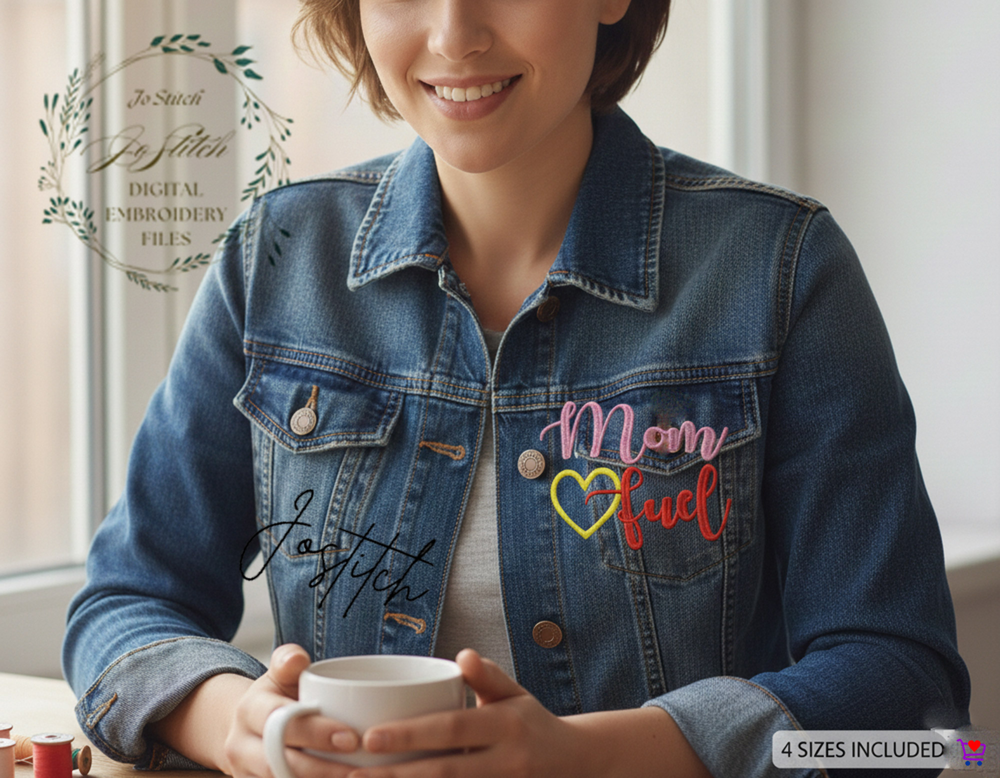Mom Fuel Embroidery Design – Mama Heart Script Coffee Quote | Mother’s Day Machine Embroidery File | PES, DST, VP3 Instant Digital Download - Image 3