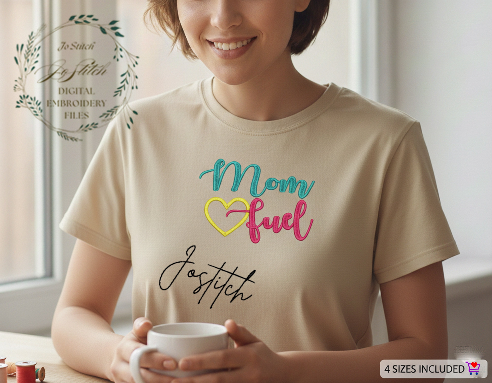 Mom Fuel Embroidery Design – Mama Heart Script Coffee Quote | Mother’s Day Machine Embroidery File | PES, DST, VP3 Instant Digital Download - Image 2