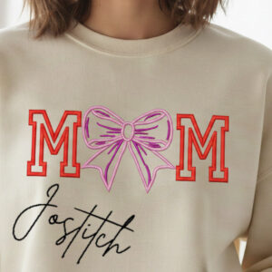 Coquette Mom Embroidery Design – Varsity Mama Pink Ribbon Bow | Mother’s Day Machine Embroidery File | PES, DST Digital Download