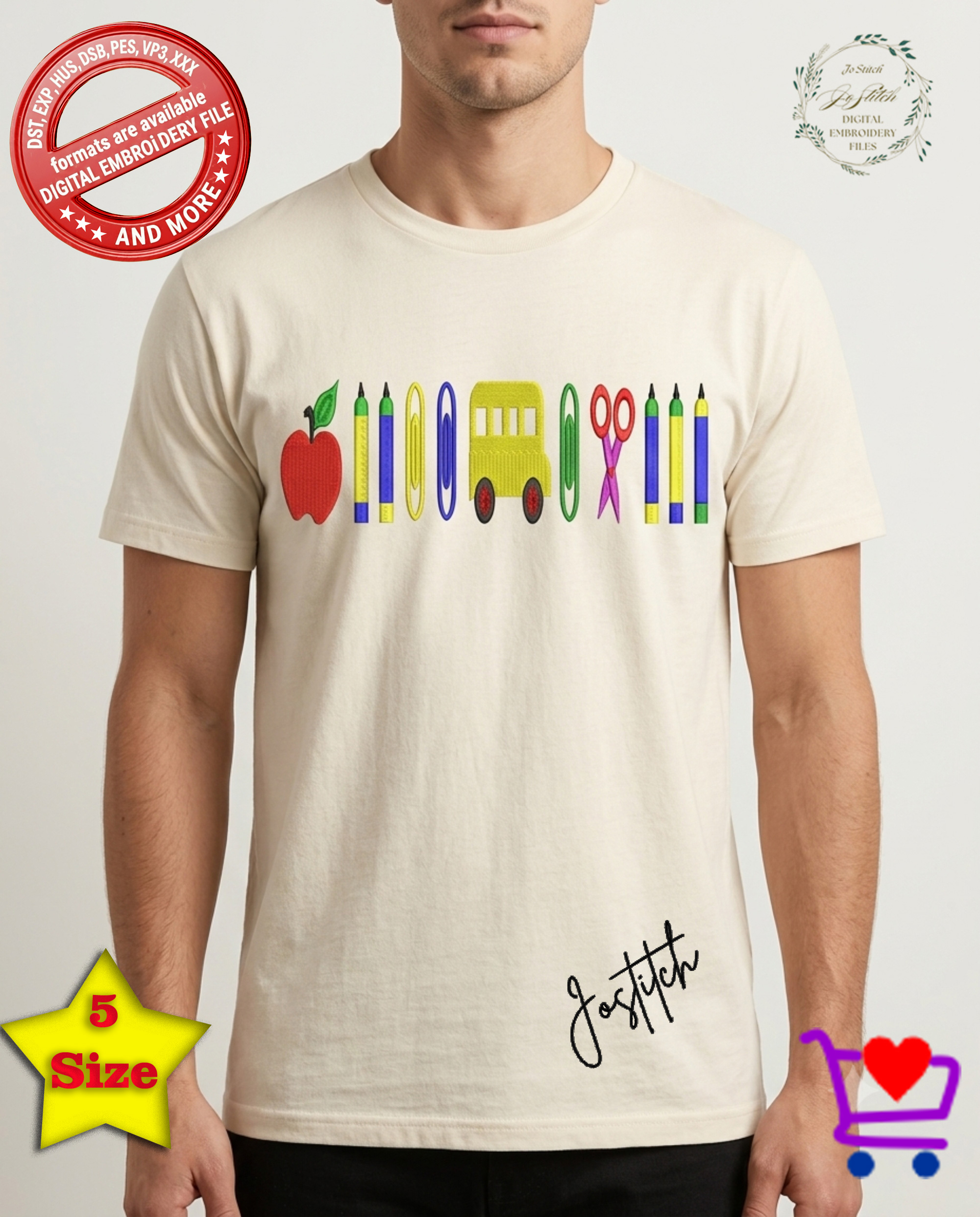 School Supplies Embroidery | Apple, School Bus, Scissors, Paper Clip, Pencil Embroidery Files| Back to School Machine Embroidery | Download