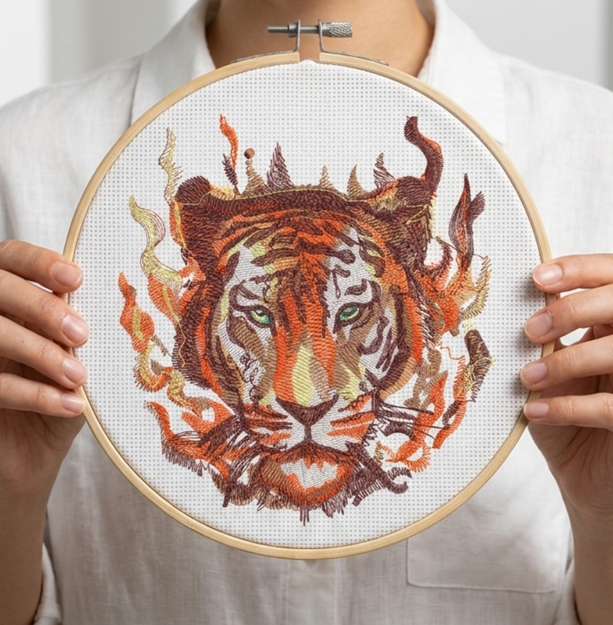 Tiger Embroidery Design | Realistic Tiger Face Machine Embroidery | Wildlife Animal Embroidery | Detailed Tiger Design | 5 Sizes 8 Formats | 7 Colors - Image 3