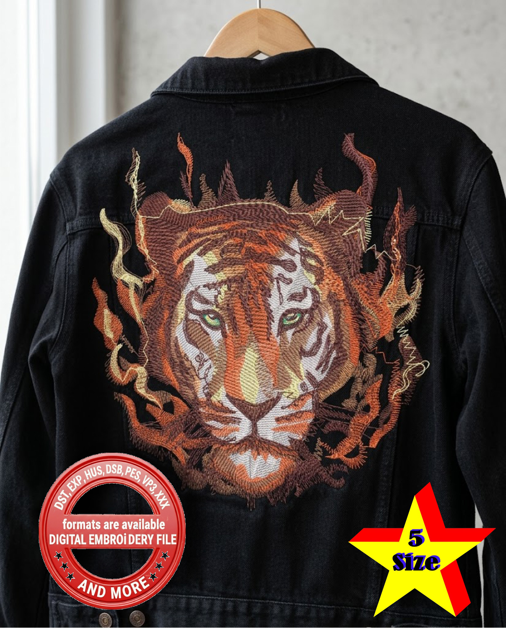 Tiger Embroidery Design | Realistic Tiger Face Machine Embroidery | Wildlife Animal Embroidery | Detailed Tiger Design | 5 Sizes 8 Formats | 7 Colors - Image 14